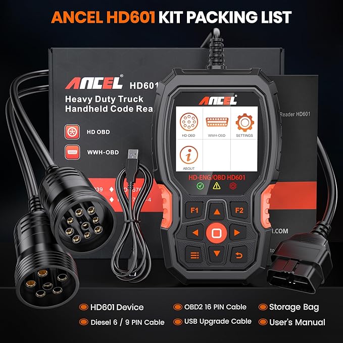 ANCEL Heavy Duty Truck Scanner HD601 All System Diesel Diagnostic Scan Tool fits for Cummins, Detroit, Freightliner,