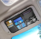 Da by Car Visor Organier Truck SUV Sun Visor Storage Pocket PU Leather Pouch Holder with Multi-Pocket Double Zipper Net Pocket, for Cards Pens Sunglasses Document (Black)