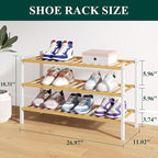 Smiry Bamboo Shoe Rack for Closet, 3 Tier Wooden Stackable Shoe Organizer, Free Standing Shoes Storage Shelf for Entryway, Fr