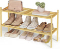 SONGMICS Bamboo Shoe Rack for Closet, Stackable Shoe Oragnizer with Modular Structure, Space-Saving Free Standing Shelf for E