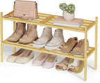 SONGMICS Bamboo Shoe Rack for Closet, Stackable Shoe Oragnizer with Modular Structure, Space-Saving Free Standing Shelf for E
