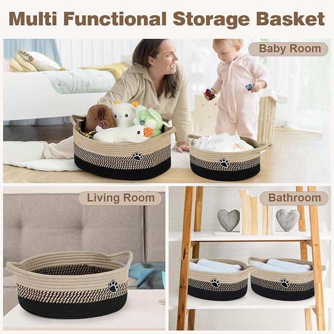 Optish Dog Toy Easter Basket, Toy Box and Bin for Dog Cat Storage, 13.5" X 11" X 5" Small Woven Rope Basket for Baby Storage,