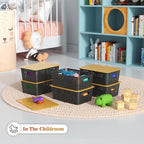 Ohmlove Plastic Storage Baskets With Bamboo Lid - Plastic Storage Containers Stackable Storage bins: Storage Baskets for Orga