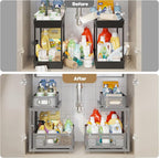 2 Pack 15.5IN-Depth Under Sink Organizer With Next-Gen Ball-Bearing Slides,2-Tier Precision Mesh Pull Out Cabinet Storage for