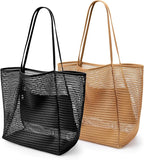 KALIDI BeachNylon Mesh Tote Bag, Casual Tote Bag Hobo Women Foldable MAX 23L Shoulder Bag For Beach Picnic Vacation