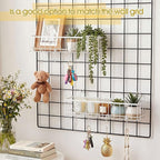 White 4 Pack Grid Wall Hanging Baskets with 16 S Hooks, 15.8 x 3.9 x 3.2 Inch Metal Wire Wall Mount Storage Baskets for Grid 