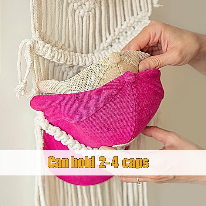 Boho Baseball Cap Hanger-1 Pack-Macrame Hat Organizer for Ball Caps Holder Over Door, Hat Rack for Wall, Cap Rack for Decorat