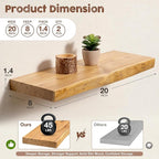 fuqing Live Edge Floating Shelves for Wall 20 inch, 8 Inch Deep Solid Elm Wood Floating Wall Shelves - Rustic Wooden Shelves 