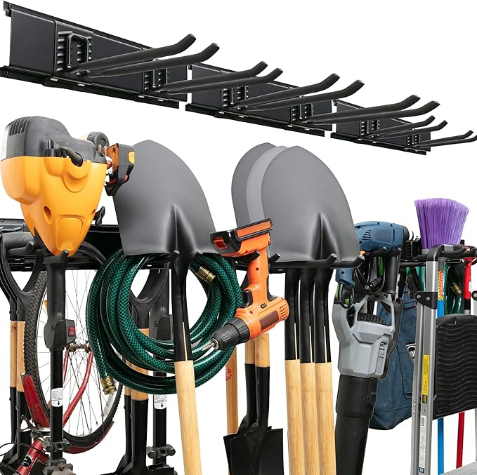 TIDYME Garage Tool Organizer Wall Mount - 48 inches - Sturdy Storage Rack with Adjustable Hooks, Anti-Rust - Easy Installatio