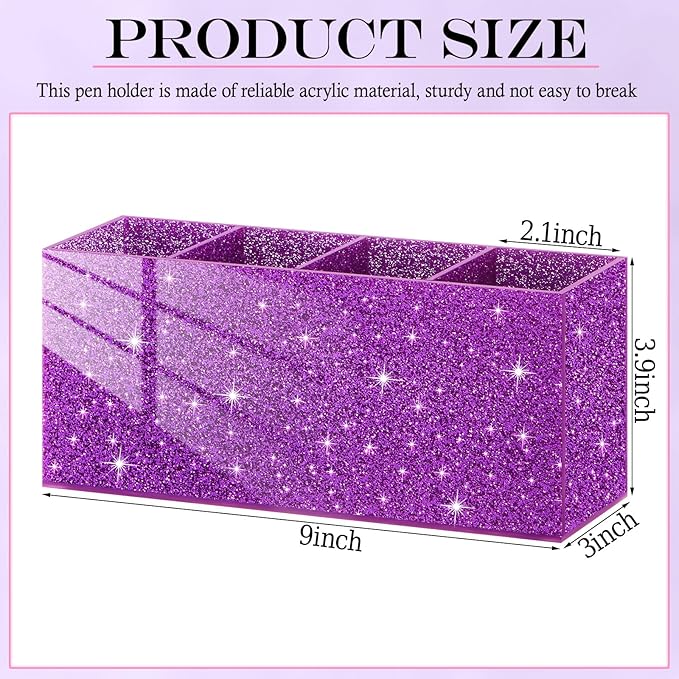 Jetec Acrylic Glitter Pen Holder 4 Compartments Bling Makeup Brush Stationery Organizer Pencil Holder for Desk Accessories Sp
