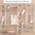 STORi SimpleSort 2-Piece Stackable Clear Drawer Organizer Set | 12" x 9" x 2" Rectangle Trays | Wide Makeup Vanity Storage Bi