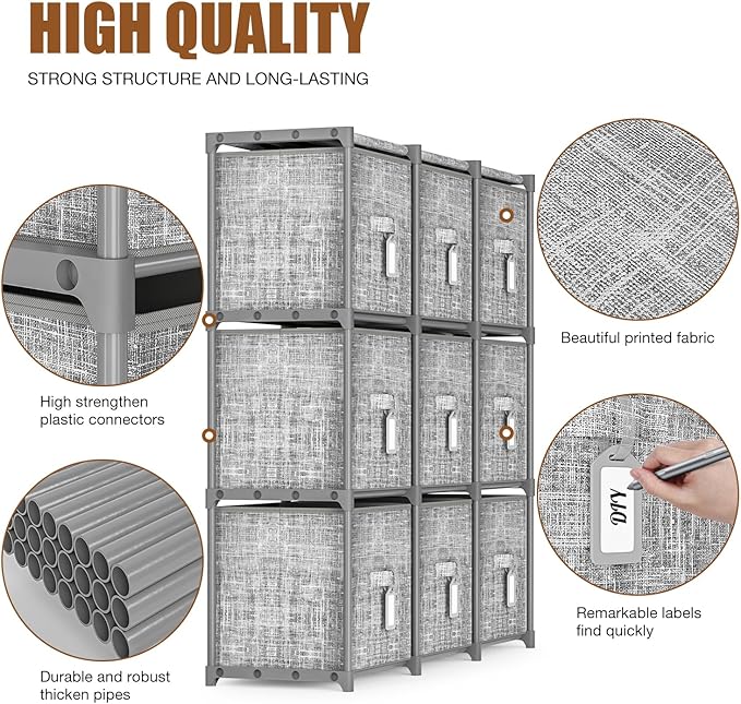 LUKYTOWER Cube Storage Organizer Shelf with Printed Bins + Labels, Cubby Storage Organizer with Bins, Large Capacity Shelves 