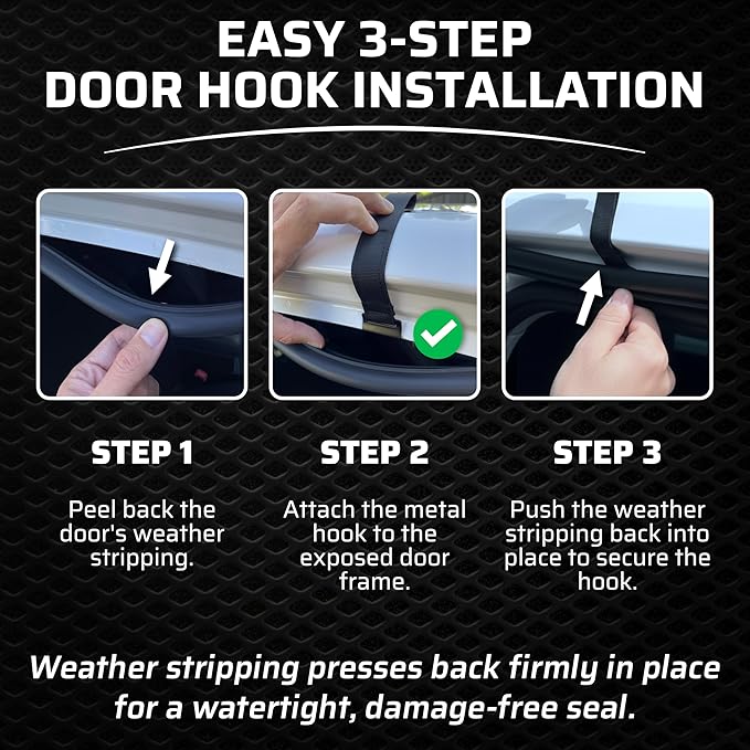 6 Cargo Tie Down Door Hook Straps for Car Roof Rack or Bag | Patented Heavy Duty Car Top and Rooftop Straps for Luggage, Universal Cargo Carrier Replacement Parts