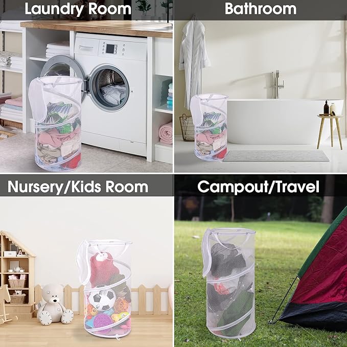 BATTOO Collapsible Laundry Basket with Lid Foldable Mesh Pop Up Hamper with Handles for Laundry Room, Bathroom, Kids Room, Co