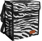 Femuar Car Trash Can with Lid - Leak Proof, Waterproof, Zebra Stripe, SUV Multipurpose Car Hanging for Headrest, Collapsible, Portable with Storage Mesh Pocket