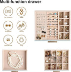 Frebeauty Clear Lid Jewelry Box,3-Layer Jewelry Organizer with Drawer,PU Leather Jewelry Organizers and Storage,Jewelry Boxes