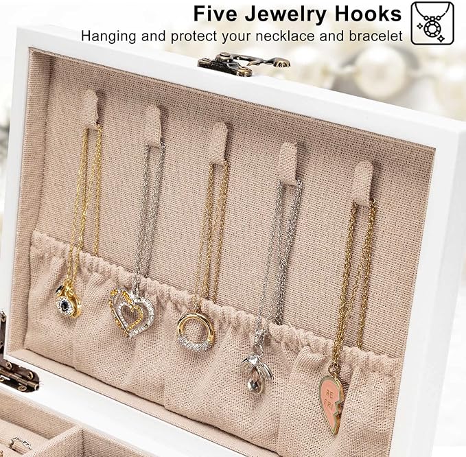 Pinzoveco Jewelry Box for Women, Rustic Wooden Jewelry Organizer Box for Storage Earrings Rings Necklace Bracelet, Farmhouse 