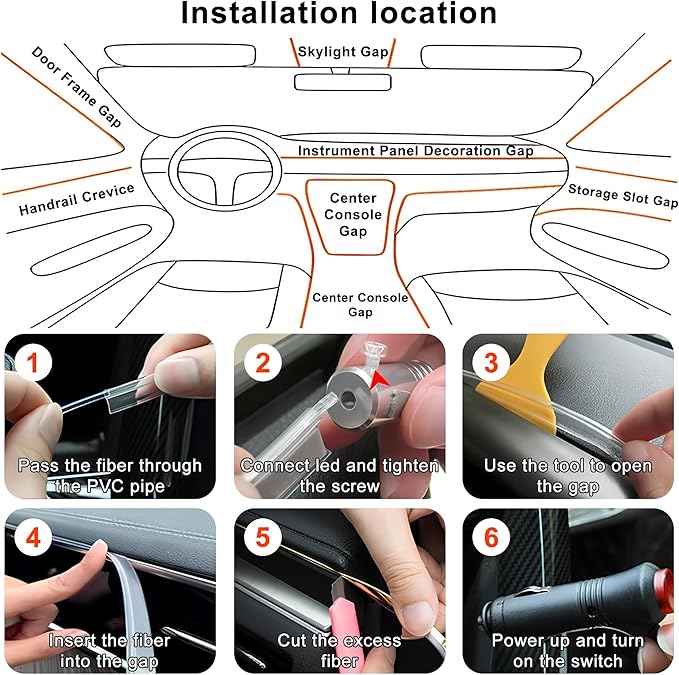 Ambient Lighting car Accessories Interior car Lights APP Control，236" Fiber Optic，5 in 1 led Strip Lights，16 Million Colors Car Neon Lights, Sync to Music（Cigarette）