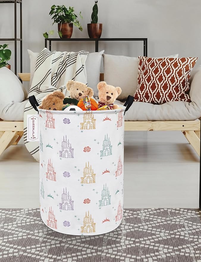 QUEENLALA Large Storage Basket,Laundry Hamper/Bathroom/Home Decor/Collapsible Round Storage Bin,Boys and Girls Hamper/Boxes/C