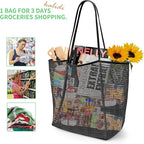 KALIDI BeachNylon Mesh Tote Bag, Casual Tote Bag Hobo Women Foldable MAX 23L Shoulder Bag For Beach Picnic Vacation