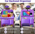 Car Backseat Organizer with Tray, Seat Back Table Holder with 6 Storage Pockets, Car Seat Back Protectors Kick Mats Travel Accessories, 1 Pc Purple