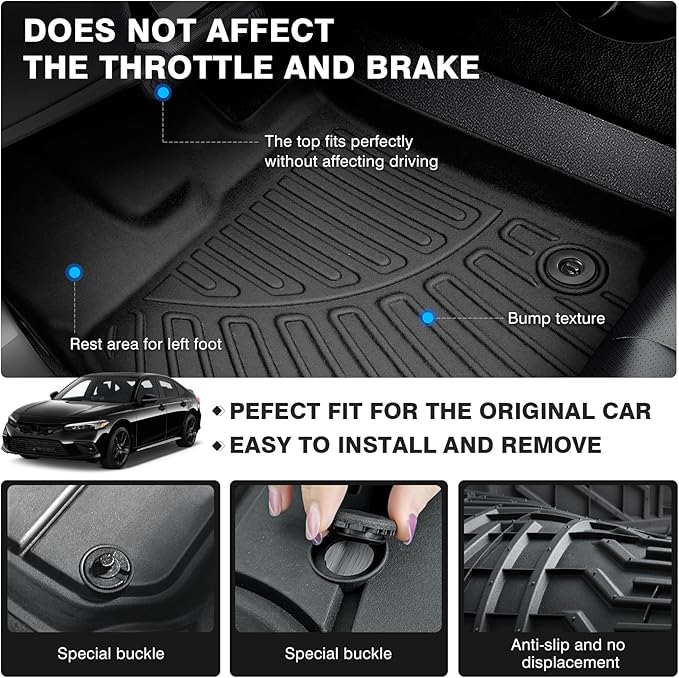 Powerty Floor Mats for 2022-2025 2026 Honda Civic Sedan/Hatchback/Sport/2023-2025 Acura Integra Accessories All Weather Floor Liner 3D TPE 1st & 2nd Row Floor Mat Heavy-Duty Floor Liners