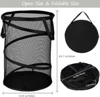 BATTOO Black Large Collapsible Laundry Basket Foldable Mesh Pop Up Hamper with Handles for Laundry Room, Bathroom, Kids Room,