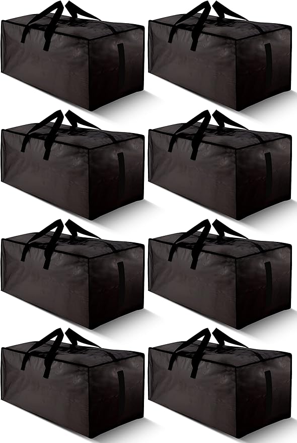 HOMESURE 8 Pack Large Strong Bags with Zippers & Carrying Handles - Water-Resistant - Heavy Duty Storage Tote for Space Savin