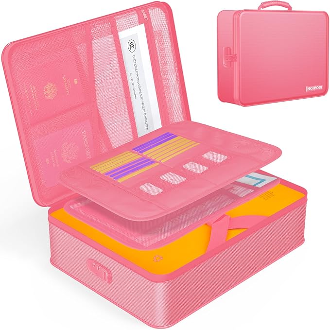 Document Organizer with 5200℉ Heat Insulated, 16.1"x11.4"x4.3" Waterproof and Fireproof Document Box with Lock, Home Strong F