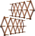 WEBI Accordion Wall Hanger,Expandable Wooden Coat Rack,Accordion Hat Rack for Wall for Hats,Caps,16 Peg Hooks,Brown,2 Packs