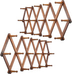 WEBI Accordion Wall Hanger,Expandable Wooden Coat Rack,Accordion Hat Rack for Wall for Hats,Caps,16 Peg Hooks,Brown,2 Packs