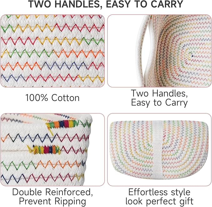 3-Pcs Shelf Baskets for Organizing, Closet Organizer Bins, Small Woven Baskets, Rope Toy Basket, Storage Basket for Shelves, 