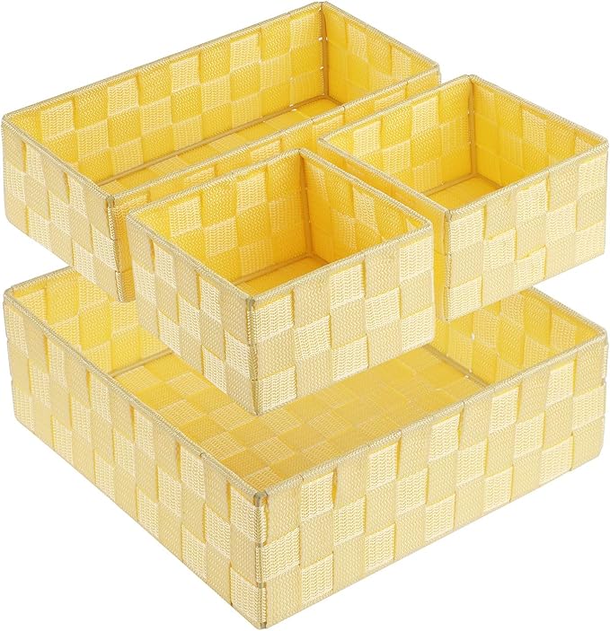 Posprica Woven Storage Baskets for Organizing, Small Black Baskets Cube Bin Container Tote Organizer Divider for Drawer, Clos