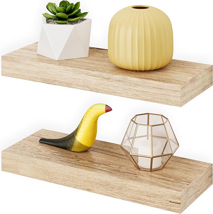 Ballucci Floating Shelves, 16" Wood Wall Shelf Set of 2, Invisible Brackets Floating Shelf Bathroom Wall Decor, Living Room, 