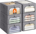 Lifewit Clothes Storage Bins with Metal Frame 6 Pack, Fabric Stackable Storage Bags with Lids, Zipper, Foldable Clost Organiz
