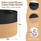 MEGASKET Extra Large Storage Basket, 22" X 14" Blanket Storage for Living Room, Decorative Kids Dog Toy Bin Box, Big Woven Co