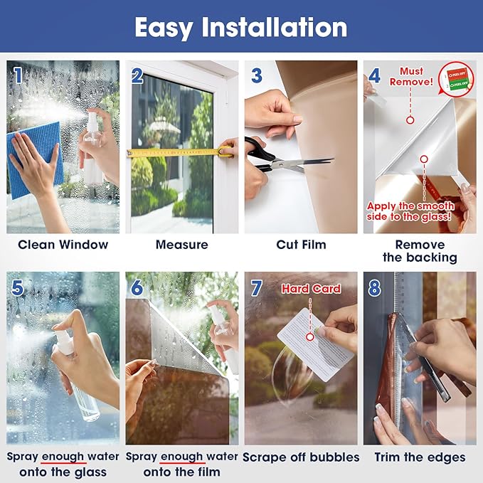 Coavas One Way Privacy Window Film, Sun Blocking Reflective Window Film See Out Not in, Heat Control Window Tint for Home, Anti UV Static Cling for Windows Office Door (Brown, 17.5 x 118 inches)