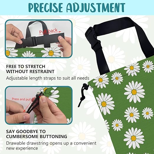 Car Trash Bag Green Daisy Flowers Spring Hanging Drawstring Car Organizer and Storage Bag with Adjustable Buckle Canvas Garbage Bin for Back Seat or Hanging Headrest Car Decor Road Trip Essentials