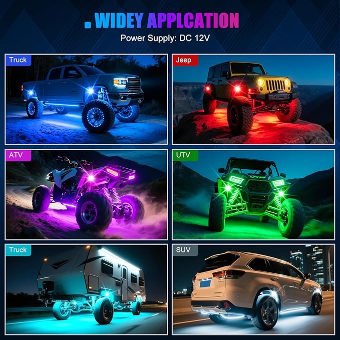 LED Rock Lights for Trucks 12 Pods,RGB Rocklights with App & Remote Control, Underglow Rock Light Kit for Trucks UTV ATV Golf Cart RZR