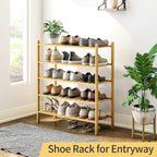 5-Tier Bamboo Shoe Rack for Entryway, Stackable | Heavy Duty | Multi-Function, Free Standing Shoe Racks for Bedroom Hallway C