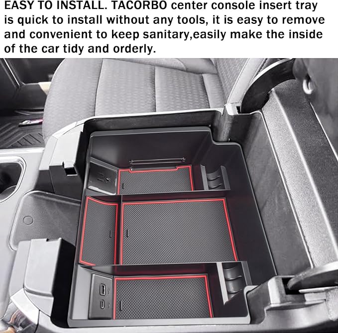 TACORBO Center Console Full Organizer Tray Compatible with Refreshed 2022-2024 2025 2026 Silverado/Sierra 1500,2024-2026 Chevy Silverado/GMC Sierra 2500HD 3500HD,Front Bucket Seats Only