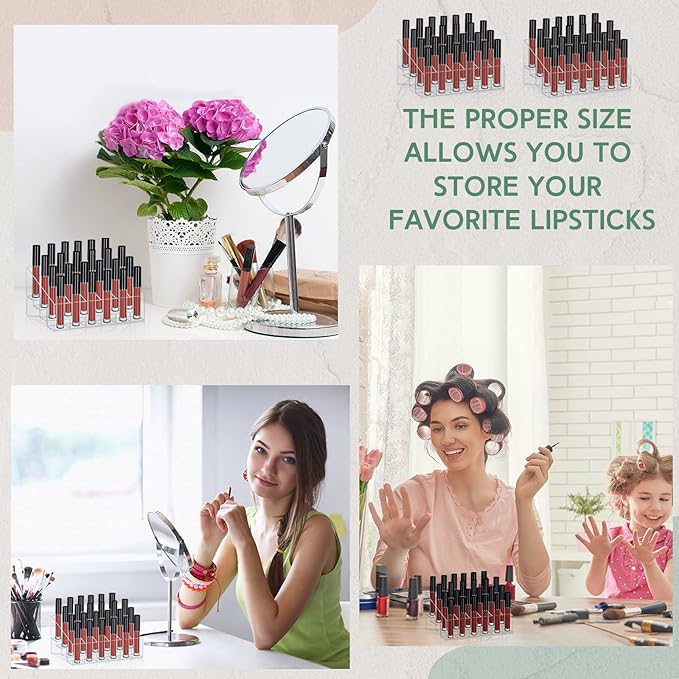 Macarrie 4 Pieces Lipstick Holder Organizer 24 Slot Acrylic Lipstick Makeup Organizer Case Display Stand Storage Box for Lips