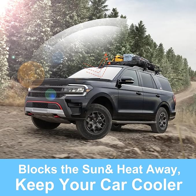 TINGLU Sun Shade for Ford Expedition SUV 2018-2024 2025 Accessories Windshield Sun Shade Window Shade UV Rays Protection Sun Visor Cover with Steering Wheel Sunshade Storage Bag
