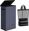 SOLEDI Slim Laundry Hamper with Lid, Narrow Laundry Basket with Removable Bags, Dirty Clothes Hamper with handle, Small Hampe