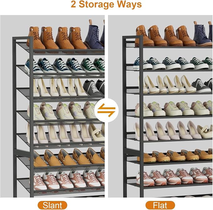 Large Shoe Rack 10 Tier Shoe Organizer, Heavy Duty Metal 5-Tier Stackable Shoe Storage Vertical Shoe Rack for Closet Front Do