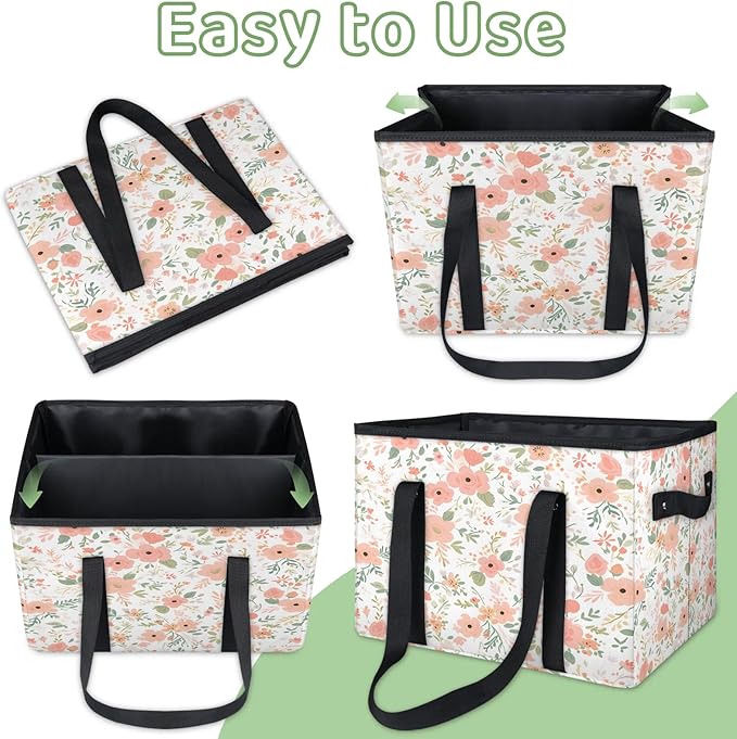 Reusable Grocery Bags Heavy Duty Shopping Bags Foldable Large Tote Bags with Long Handles & Hard Bottom