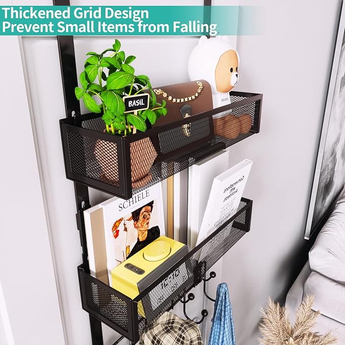 HapiRm Over The Door Hanger with Coat Hooks and 2 Baskets, Rustproof & Waterproof Over The Door Hooks, Storage Organizer for 