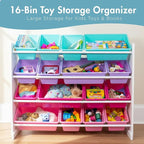 Humble Crew Supersized Toy Storage Organizer with 16 Removable Bins, White/Blue/Pink/Purple – Large Toy Storage for Toddlers 