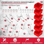 Ultimate 121-Piece Pegboard Hooks Set, Pegboard Accessories with Metal Hooks, Durable Peg Board Organizer Accessories, Pegboa