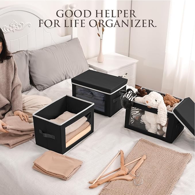 Homsorout Cube Storage Bins with Lids, Clear Window Storage Baskets for Organizing, Fabric Organizer Bins with Handle, Cloth 